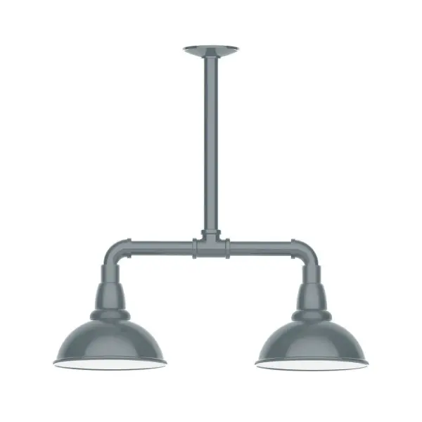 Maximize your light output with our 2-Light Multi-Light Stem Hung Pendants. Illuminate an outdoor or indoor kitchen island or dining table, this industrial look works well in both commercial and residential applications. Our Cafe shades will help transform your outdoor living area into a warm and intimate gathering space. Collection: Cafe Finish: Slate Gray Glass: 8 inch Cafe Notes: Option (2) A19 LED and 3-Integrated 8W, 10W, 15W Width: 8.13" Height: 20.50" Length: 22.13" Weight: 18.00 lb Canopy: 4.125" diameter Number of Bulbs: 2 Maximum Wattage: 100.00 W Bulb Type: A19 Bulb Base: E26 Medium Light Source: Incandescent or LED equivalent Dimmable Voltage: 120.00 V Country of Origin: US Safety Listing: UL/cUL Safety Rating: Wet Dark Sky LED Manufacturer Warranty: 1-year limited warranty on the fixture.