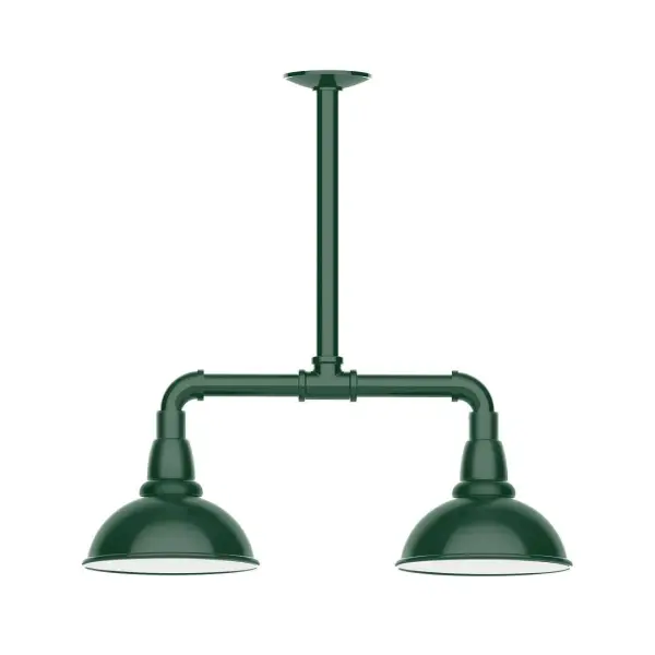 Maximize your light output with our 2-Light Multi-Light Stem Hung Pendants. Illuminate an outdoor or indoor kitchen island or dining table, this industrial look works well in both commercial and residential applications. Our Cafe shades will help transform your outdoor living area into a warm and intimate gathering space. Collection: Cafe Finish: Forest Green Glass: 8 inch Cafe Width: 8.13" Height: 20.50" Length: 22.13" Weight: 18.00 lb Canopy: 4.125" diameter Number of Bulbs: 2 Maximum Wattage: 8.00 W Light Source: LED Light Output: 800.00 lm Color Temperature: 3000 K CRI: 90 Dimmable Rated Average Life: 50,000 Voltage: 120.00 V Country of Origin: US Safety Listing: UL/cUL Safety Rating: Wet Dark Sky LED Manufacturer Warranty: 1-year limited warranty on the fixture.