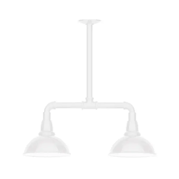 Maximize your light output with our 2-Light Multi-Light Stem Hung Pendants. Illuminate an outdoor or indoor kitchen island or dining table, this industrial look works well in both commercial and residential applications. Our Cafe shades will help transform your outdoor living area into a warm and intimate gathering space. Collection: Cafe Finish: White Glass: 8 inch Cafe Notes: Option (2) A19 LED and 3-Integrated 8W, 10W, 15W Width: 8.13" Height: 20.50" Length: 22.13" Weight: 18.00 lb Canopy: 4.125" diameter Number of Bulbs: 2 Maximum Wattage: 100.00 W Bulb Type: A19 Bulb Base: E26 Medium Light Source: Incandescent or LED equivalent Dimmable Voltage: 120.00 V Country of Origin: US Safety Listing: UL/cUL Safety Rating: Wet Dark Sky LED Manufacturer Warranty: 1-year limited warranty on the fixture.