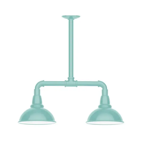 Maximize your light output with our 2-Light Multi-Light Stem Hung Pendants. Illuminate an outdoor or indoor kitchen island or dining table, this industrial look works well in both commercial and residential applications. Our Cafe shades will help transform your outdoor living area into a warm and intimate gathering space. Collection: Cafe Finish: Sea Green Glass: 8 inch Cafe Width: 8.13" Height: 20.50" Length: 22.13" Weight: 18.00 lb Canopy: 4.125" diameter Number of Bulbs: 2 Maximum Wattage: 8.00 W Light Source: LED Light Output: 800.00 lm Color Temperature: 3000 K CRI: 90 Dimmable Rated Average Life: 50,000 Voltage: 120.00 V Country of Origin: US Safety Listing: UL/cUL Safety Rating: Wet Dark Sky LED Manufacturer Warranty: 1-year limited warranty on the fixture.