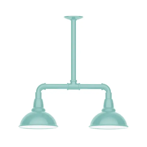 Maximize your light output with our 2-Light Multi-Light Stem Hung Pendants. Illuminate an outdoor or indoor kitchen island or dining table, this industrial look works well in both commercial and residential applications. Our Cafe shades will help transform your outdoor living area into a warm and intimate gathering space. Collection: Cafe Finish: Sea Green Glass: 8 inch Cafe Notes: Option (2) A19 LED and 3-Integrated 8W, 10W, 15W Width: 8.13" Height: 20.50" Length: 22.13" Weight: 18.00 lb Canopy: 4.125" diameter Number of Bulbs: 2 Maximum Wattage: 100.00 W Bulb Type: A19 Bulb Base: E26 Medium Light Source: Incandescent or LED equivalent Dimmable Voltage: 120.00 V Country of Origin: US Safety Listing: UL/cUL Safety Rating: Wet Dark Sky LED Manufacturer Warranty: 1-year limited warranty on the fixture.