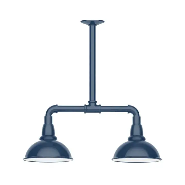 Maximize your light output with our 2-Light Multi-Light Stem Hung Pendants. Illuminate an outdoor or indoor kitchen island or dining table, this industrial look works well in both commercial and residential applications. Our Cafe shades will help transform your outdoor living area into a warm and intimate gathering space. Collection: Cafe Finish: Navy Glass: 8 inch Cafe Notes: Option (2) A19 LED and 3-Integrated 8W, 10W, 15W Width: 8.13" Height: 20.50" Length: 22.13" Weight: 18.00 lb Canopy: 4.125" diameter Number of Bulbs: 2 Maximum Wattage: 100.00 W Bulb Type: A19 Bulb Base: E26 Medium Light Source: Incandescent or LED equivalent Dimmable Voltage: 120.00 V Country of Origin: US Safety Listing: UL/cUL Safety Rating: Wet Dark Sky LED Manufacturer Warranty: 1-year limited warranty on the fixture.