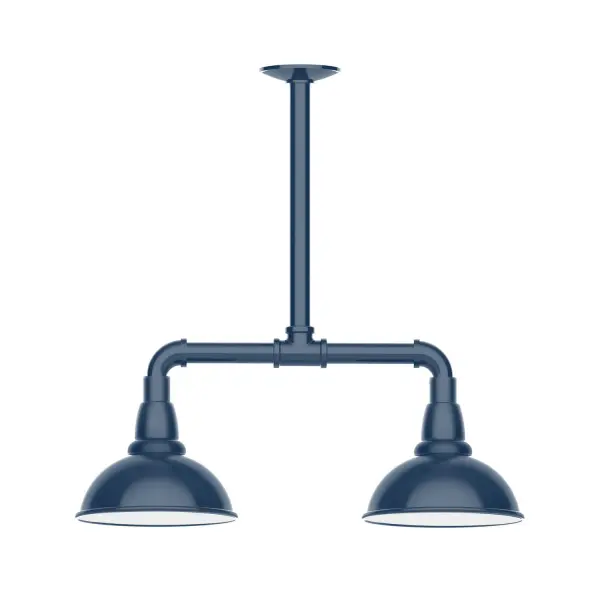 Maximize your light output with our 2-Light Multi-Light Stem Hung Pendants. Illuminate an outdoor or indoor kitchen island or dining table, this industrial look works well in both commercial and residential applications. Our Cafe shades will help transform your outdoor living area into a warm and intimate gathering space. Collection: Cafe Finish: Navy Glass: 8 inch Cafe Notes: Option (2) A19 LED and 3-Integrated 8W, 10W, 15W Width: 8.13" Height: 20.50" Length: 22.13" Weight: 18.00 lb Canopy: 4.125" diameter Number of Bulbs: 2 Maximum Wattage: 100.00 W Bulb Type: A19 Bulb Base: E26 Medium Light Source: Incandescent or LED equivalent Dimmable Voltage: 120.00 V Country of Origin: US Safety Listing: UL/cUL Safety Rating: Wet Dark Sky LED Manufacturer Warranty: 1-year limited warranty on the fixture.
