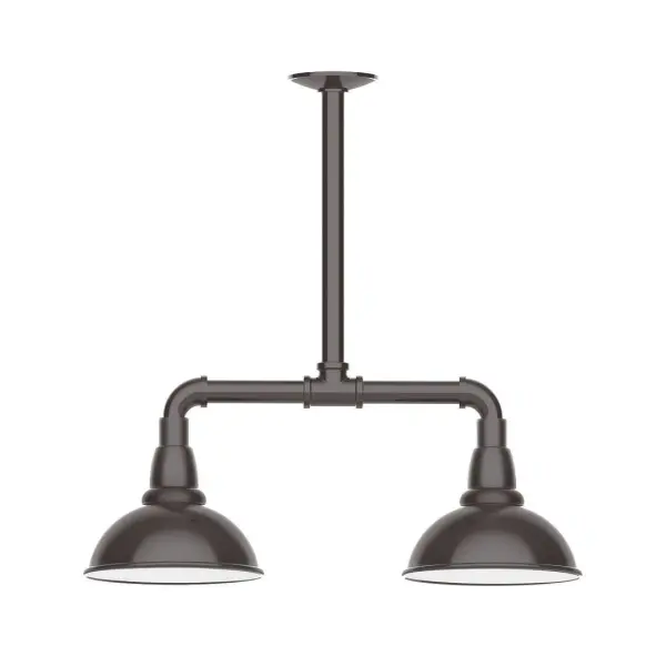 Maximize your light output with our 2-Light Multi-Light Stem Hung Pendants. Illuminate an outdoor or indoor kitchen island or dining table, this industrial look works well in both commercial and residential applications. Our Cafe shades will help transform your outdoor living area into a warm and intimate gathering space. Collection: Cafe Finish: Architectural Bronze Glass: 8 inch Cafe Notes: Option (2) A19 LED and 3-Integrated 8W, 10W, 15W Width: 8.13" Height: 20.50" Length: 22.13" Weight: 18.00 lb Canopy: 4.125" diameter Number of Bulbs: 2 Maximum Wattage: 100.00 W Bulb Type: A19 Bulb Base: E26 Medium Light Source: Incandescent or LED equivalent Dimmable Voltage: 120.00 V Country of Origin: US Safety Listing: UL/cUL Safety Rating: Wet Dark Sky LED Manufacturer Warranty: 1-year limited warranty on the fixture.