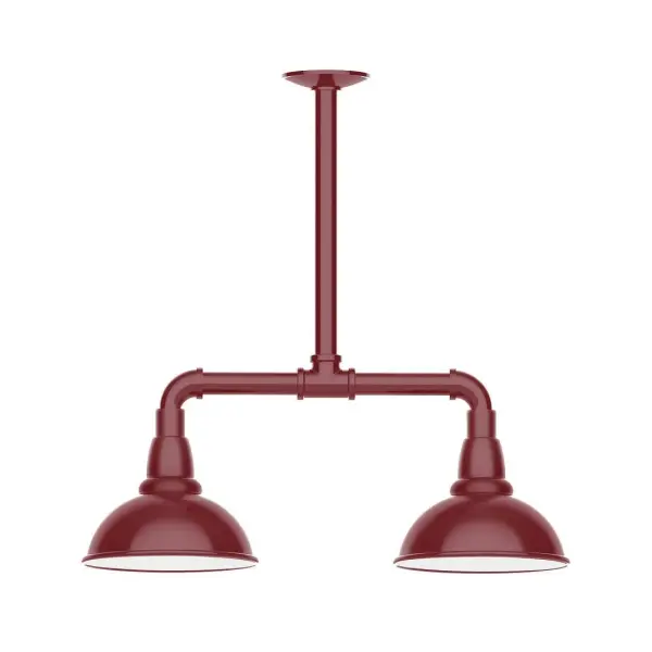 Maximize your light output with our 2-Light Multi-Light Stem Hung Pendants. Illuminate an outdoor or indoor kitchen island or dining table, this industrial look works well in both commercial and residential applications. Our Cafe shades will help transform your outdoor living area into a warm and intimate gathering space. Collection: Cafe Finish: Barn Red Glass: 8 inch Cafe Width: 8.13" Height: 20.50" Length: 22.13" Weight: 18.00 lb Canopy: 4.125" diameter Number of Bulbs: 2 Maximum Wattage: 8.00 W Light Source: LED Light Output: 800.00 lm Color Temperature: 3000 K CRI: 90 Dimmable Rated Average Life: 50,000 Voltage: 120.00 V Country of Origin: US Safety Listing: UL/cUL Safety Rating: Wet Dark Sky LED Manufacturer Warranty: 1-year limited warranty on the fixture.