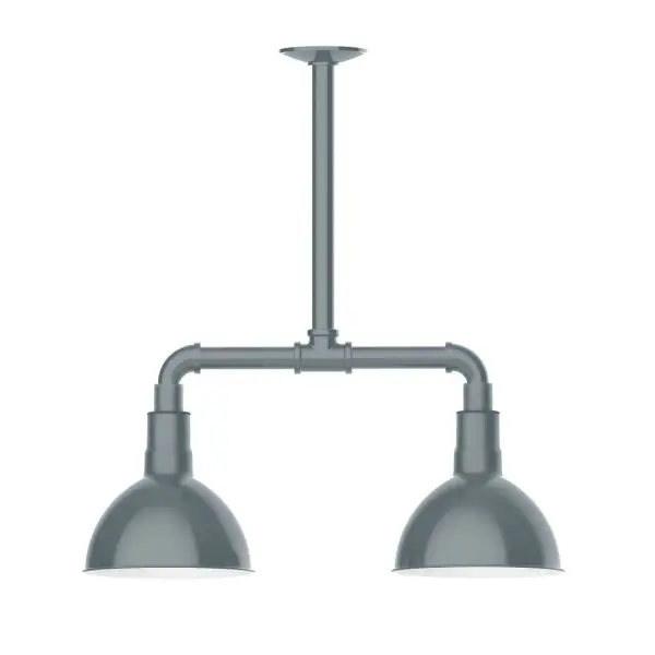 Maximize your light output with our 2-Light Multi-Light Stem Hung Pendants. Illuminate an outdoor or indoor kitchen island or dining table, this industrial look works well in both commercial and residential applications. Our Deep Bowl shade, the ultimate domed reflector, is classic in shape and offers great light output. Collection: Deep Bowl Finish: Slate Gray Glass: 8 inch Deep Bowl Width: 8.00" Height: 22.00" Length: 22.00" Weight: 18.00 lb Canopy: 4.125" diameter Number of Bulbs: 2 Maximum Wattage: 8.00 W Light Source: LED Light Output: 800.00 lm Color Temperature: 3000 K CRI: 90 Dimmable Rated Average Life: 50,000 Voltage: 120.00 V Country of Origin: US Safety Listing: UL/cUL Safety Rating: Wet Dark Sky LED Manufacturer Warranty: 1-year limited warranty on the fixture.