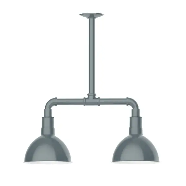 Maximize your light output with our 2-Light Multi-Light Stem Hung Pendants. Illuminate an outdoor or indoor kitchen island or dining table, this industrial look works well in both commercial and residential applications. Our Deep Bowl shade, the ultimate domed reflector, is classic in shape and offers great light output. Collection: Deep Bowl Finish: Slate Gray Glass: 8 inch Deep Bowl Notes: Option (2) A19 LED and 3-Integrated 8W, 10W, 15W Width: 8.00" Height: 22.00" Length: 22.00" Weight: 18.00 lb Canopy: 4.125" diameter Number of Bulbs: 2 Maximum Wattage: 100.00 W Bulb Type: A19 Bulb Base: E26 Medium Light Source: Incandescent or LED equivalent Dimmable Voltage: 120.00 V Country of Origin: US Safety Listing: UL/cUL Safety Rating: Wet Dark Sky LED Manufacturer Warranty: 1-year limited warranty on the fixture.