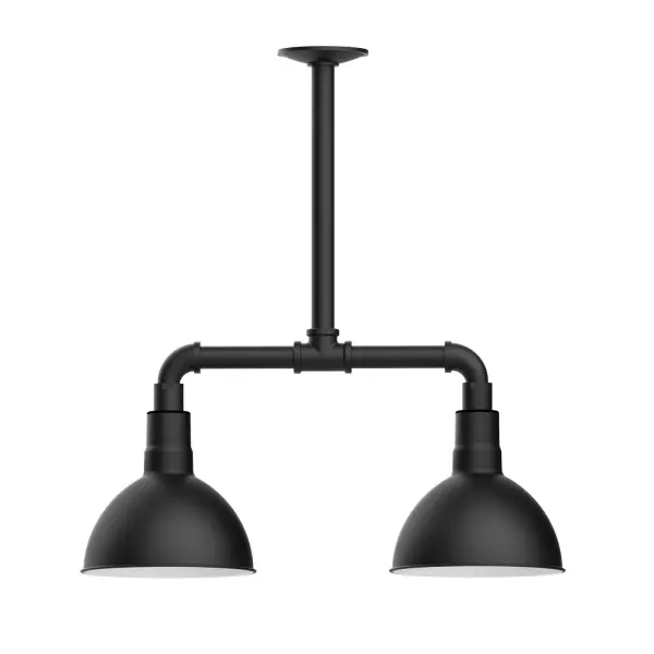 Maximize your light output with our 2-Light Multi-Light Stem Hung Pendants. Illuminate an outdoor or indoor kitchen island or dining table, this industrial look works well in both commercial and residential applications. Our Deep Bowl shade, the ultimate domed reflector, is classic in shape and offers great light output. Collection: Deep Bowl Finish: Black Glass: 8 inch Deep Bowl Notes: Option (2) A19 LED and 3-Integrated 8W, 10W, 15W Width: 8.00" Height: 22.00" Length: 22.00" Weight: 18.00 lb Canopy: 4.125" diameter Number of Bulbs: 2 Maximum Wattage: 100.00 W Bulb Type: A19 Bulb Base: E26 Medium Light Source: Incandescent or LED equivalent Dimmable Voltage: 120.00 V Country of Origin: US Safety Listing: UL/cUL Safety Rating: Wet Dark Sky LED Manufacturer Warranty: 1-year limited warranty on the fixture.