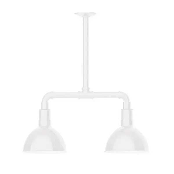 Maximize your light output with our 2-Light Multi-Light Stem Hung Pendants. Illuminate an outdoor or indoor kitchen island or dining table, this industrial look works well in both commercial and residential applications. Our Deep Bowl shade, the ultimate domed reflector, is classic in shape and offers great light output. Collection: Deep Bowl Finish: White Glass: 8 inch Deep Bowl Notes: Option (2) A19 LED and 3-Integrated 8W, 10W, 15W Width: 8.00" Height: 22.00" Length: 22.00" Weight: 18.00 lb Canopy: 4.125" diameter Number of Bulbs: 2 Maximum Wattage: 100.00 W Bulb Type: A19 Bulb Base: E26 Medium Light Source: Incandescent or LED equivalent Dimmable Voltage: 120.00 V Country of Origin: US Safety Listing: UL/cUL Safety Rating: Wet Dark Sky LED Manufacturer Warranty: 1-year limited warranty on the fixture.