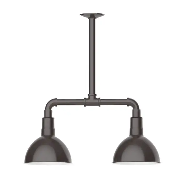 Maximize your light output with our 2-Light Multi-Light Stem Hung Pendants. Illuminate an outdoor or indoor kitchen island or dining table, this industrial look works well in both commercial and residential applications. Our Deep Bowl shade, the ultimate domed reflector, is classic in shape and offers great light output. Collection: Deep Bowl Finish: Architectural Bronze Glass: 8 inch Deep Bowl Notes: Option (2) A19 LED and 3-Integrated 8W, 10W, 15W Width: 8.00" Height: 22.00" Length: 22.00" Weight: 18.00 lb Canopy: 4.125" diameter Number of Bulbs: 2 Maximum Wattage: 100.00 W Bulb Type: A19 Bulb Base: E26 Medium Light Source: Incandescent or LED equivalent Dimmable Voltage: 120.00 V Country of Origin: US Safety Listing: UL/cUL Safety Rating: Wet Dark Sky LED Manufacturer Warranty: 1-year limited warranty on the fixture.