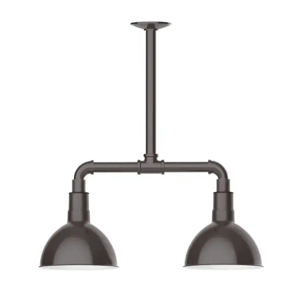 Maximize your light output with our 2-Light Multi-Light Stem Hung Pendants. Illuminate an outdoor or indoor kitchen island or dining table, this industrial look works well in both commercial and residential applications. Our Deep Bowl shade, the ultimate domed reflector, is classic in shape and offers great light output. Collection: Deep Bowl Finish: Architectural Bronze Glass: 8 inch Deep Bowl Notes: Option (2) A19 LED and 3-Integrated 8W, 10W, 15W Width: 8.00" Height: 22.00" Length: 22.00" Weight: 18.00 lb Canopy: 4.125" diameter Number of Bulbs: 2 Maximum Wattage: 100.00 W Bulb Type: A19 Bulb Base: E26 Medium Light Source: Incandescent or LED equivalent Dimmable Voltage: 120.00 V Country of Origin: US Safety Listing: UL/cUL Safety Rating: Wet Dark Sky LED Manufacturer Warranty: 1-year limited warranty on the fixture.