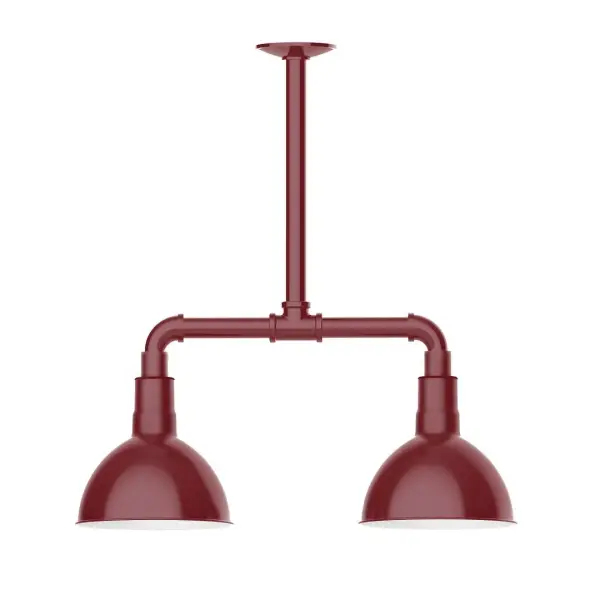 Maximize your light output with our 2-Light Multi-Light Stem Hung Pendants. Illuminate an outdoor or indoor kitchen island or dining table, this industrial look works well in both commercial and residential applications. Our Deep Bowl shade, the ultimate domed reflector, is classic in shape and offers great light output. Collection: Deep Bowl Finish: Barn Red Glass: 8 inch Deep Bowl Notes: Option (2) A19 LED and 3-Integrated 8W, 10W, 15W Width: 8.00" Height: 22.00" Length: 22.00" Weight: 18.00 lb Canopy: 4.125" diameter Number of Bulbs: 2 Maximum Wattage: 100.00 W Bulb Type: A19 Bulb Base: E26 Medium Light Source: Incandescent or LED equivalent Dimmable Voltage: 120.00 V Country of Origin: US Safety Listing: UL/cUL Safety Rating: Wet Dark Sky LED Manufacturer Warranty: 1-year limited warranty on the fixture.