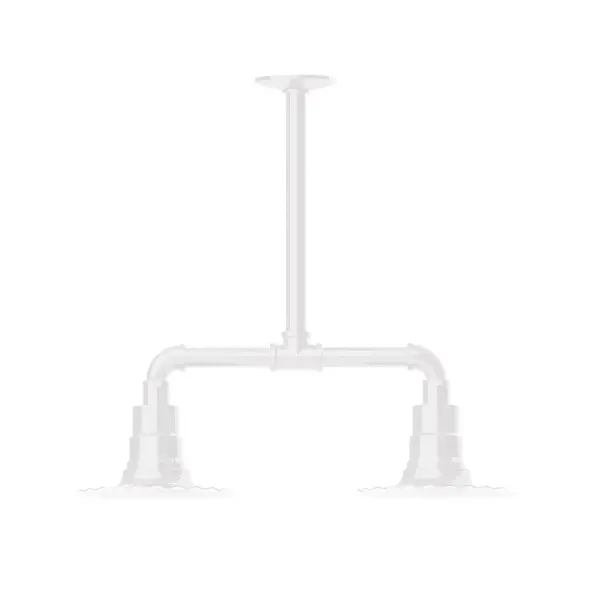Maximize your light output with our 2-Light Multi-Light Stem Hung Pendants. Illuminate an outdoor or indoor kitchen island or dining table, this industrial look works well in both commercial and residential applications. The Radial Shade is fluted to allow water to flow off its surface, suitable for seaside and non-seaside locales. Collection: Radial Finish: White Glass: 8 inch Radial Notes: Option (2) A19 LED and 3-Integrated 8W, 10W, 15W Width: 8.00" Height: 19.25" Length: 22.00" Weight: 18.00 lb Canopy: 4.125" diameter Number of Bulbs: 2 Maximum Wattage: 100.00 W Bulb Type: A19 Bulb Base: E26 Medium Light Source: Incandescent or LED equivalent Dimmable Voltage: 120.00 V Country of Origin: US Safety Listing: UL/cUL Safety Rating: Wet Dark Sky LED Manufacturer Warranty: 1-year limited warranty on the fixture.