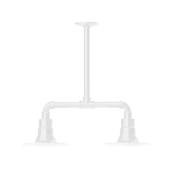 Maximize your light output with our 2-Light Multi-Light Stem Hung Pendants. Illuminate an outdoor or indoor kitchen island or dining table, this industrial look works well in both commercial and residential applications. The Radial Shade is fluted to allow water to flow off its surface, suitable for seaside and non-seaside locales. Collection: Radial Finish: White Glass: 8 inch Radial Notes: Option (2) A19 LED and 3-Integrated 8W, 10W, 15W Width: 8.00" Height: 19.25" Length: 22.00" Weight: 18.00 lb Canopy: 4.125" diameter Number of Bulbs: 2 Maximum Wattage: 100.00 W Bulb Type: A19 Bulb Base: E26 Medium Light Source: Incandescent or LED equivalent Dimmable Voltage: 120.00 V Country of Origin: US Safety Listing: UL/cUL Safety Rating: Wet Dark Sky LED Manufacturer Warranty: 1-year limited warranty on the fixture.