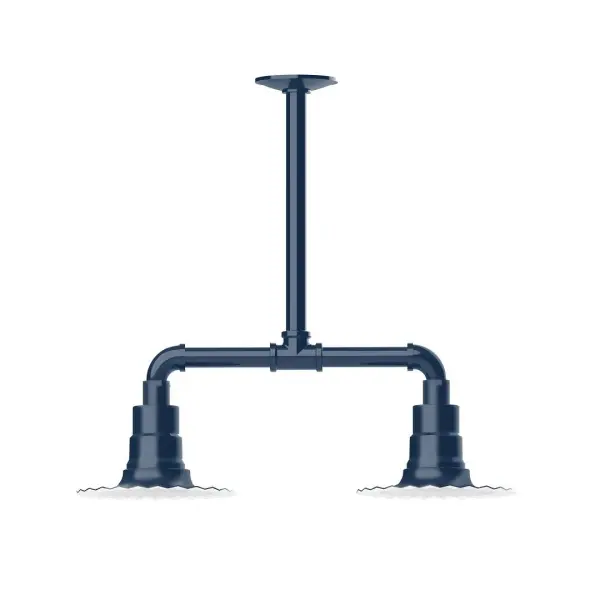 Maximize your light output with our 2-Light Multi-Light Stem Hung Pendants. Illuminate an outdoor or indoor kitchen island or dining table, this industrial look works well in both commercial and residential applications. The Radial Shade is fluted to allow water to flow off its surface, suitable for seaside and non-seaside locales. Collection: Radial Finish: Navy Glass: 8 inch Radial Notes: Option (2) A19 LED and 3-Integrated 8W, 10W, 15W Width: 8.00" Height: 19.25" Length: 22.00" Weight: 18.00 lb Canopy: 4.125" diameter Number of Bulbs: 2 Maximum Wattage: 100.00 W Bulb Type: A19 Bulb Base: E26 Medium Light Source: Incandescent or LED equivalent Dimmable Voltage: 120.00 V Country of Origin: US Safety Listing: UL/cUL Safety Rating: Wet Dark Sky LED Manufacturer Warranty: 1-year limited warranty on the fixture.