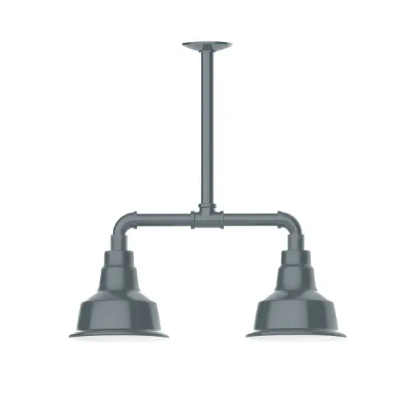 Maximize your light output with our 2-Light Multi-Light Stem Hung Pendants. Illuminate an outdoor or indoor kitchen island or dining table, this industrial look works well in both commercial and residential applications. The Warehouse shade is our most popular shade style, and we offer in a large variety of sizes. Collection: Warehouse Finish: Slate Gray Glass: 8 inch Warehouse Notes: Option (2) A19 LED and 3-Integrated 8W, 10W, 15W Width: 8.25" Height: 21.75" Length: 22.25" Weight: 18.00 lb Canopy: 4.125" diameter Number of Bulbs: 2 Maximum Wattage: 100.00 W Bulb Type: A19 Bulb Base: E26 Medium Light Source: Incandescent or LED equivalent Dimmable Voltage: 120.00 V Country of Origin: US Safety Listing: UL/cUL Safety Rating: Wet Dark Sky LED Manufacturer Warranty: 1-year limited warranty on the fixture.
