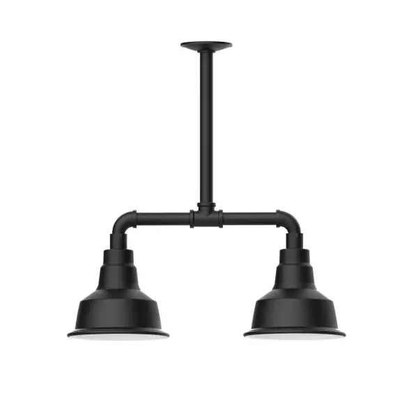Maximize your light output with our 2-Light Multi-Light Stem Hung Pendants. Illuminate an outdoor or indoor kitchen island or dining table, this industrial look works well in both commercial and residential applications. The Warehouse shade is our most popular shade style, and we offer in a large variety of sizes. Collection: Warehouse Finish: Black Glass: 8 inch Warehouse Width: 8.25" Height: 21.75" Length: 22.25" Weight: 18.00 lb Canopy: 4.125" diameter Number of Bulbs: 2 Maximum Wattage: 8.00 W Light Source: LED Light Output: 800.00 lm Color Temperature: 3000 K CRI: 90 Dimmable Rated Average Life: 50,000 Voltage: 120.00 V Country of Origin: US Safety Listing: UL/cUL Safety Rating: Wet Dark Sky LED Manufacturer Warranty: 1-year limited warranty on the fixture.