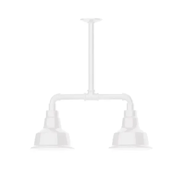 Maximize your light output with our 2-Light Multi-Light Stem Hung Pendants. Illuminate an outdoor or indoor kitchen island or dining table, this industrial look works well in both commercial and residential applications. The Warehouse shade is our most popular shade style, and we offer in a large variety of sizes. Collection: Warehouse Finish: White Glass: 8 inch Warehouse Width: 8.25" Height: 21.75" Length: 22.25" Weight: 18.00 lb Canopy: 4.125" diameter Number of Bulbs: 2 Maximum Wattage: 8.00 W Light Source: LED Light Output: 800.00 lm Color Temperature: 3000 K CRI: 90 Dimmable Rated Average Life: 50,000 Voltage: 120.00 V Country of Origin: US Safety Listing: UL/cUL Safety Rating: Wet Dark Sky LED Manufacturer Warranty: 1-year limited warranty on the fixture.