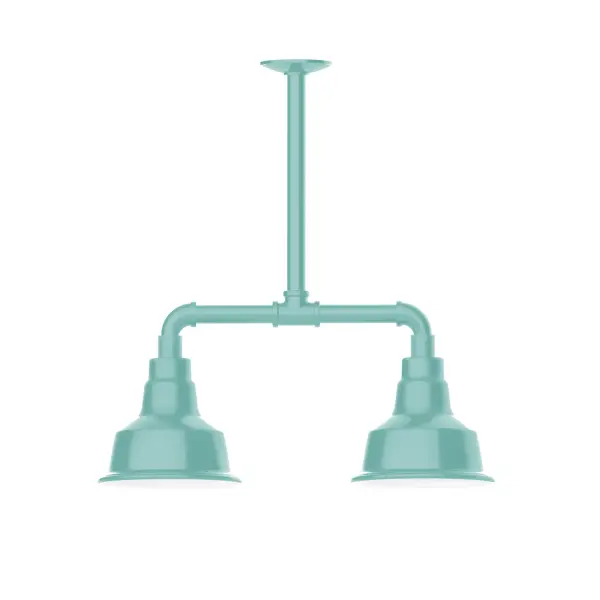 Maximize your light output with our 2-Light Multi-Light Stem Hung Pendants. Illuminate an outdoor or indoor kitchen island or dining table, this industrial look works well in both commercial and residential applications. The Warehouse shade is our most popular shade style, and we offer in a large variety of sizes. Collection: Warehouse Finish: Sea Green Glass: 8 inch Warehouse Notes: Option (2) A19 LED and 3-Integrated 8W, 10W, 15W Width: 8.25" Height: 21.75" Length: 22.25" Weight: 18.00 lb Canopy: 4.125" diameter Number of Bulbs: 2 Maximum Wattage: 100.00 W Bulb Type: A19 Bulb Base: E26 Medium Light Source: Incandescent or LED equivalent Dimmable Voltage: 120.00 V Country of Origin: US Safety Listing: UL/cUL Safety Rating: Wet Dark Sky LED Manufacturer Warranty: 1-year limited warranty on the fixture.