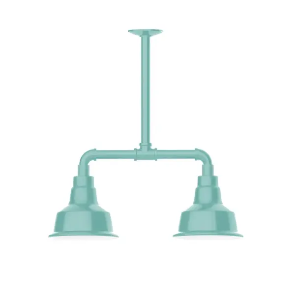 Maximize your light output with our 2-Light Multi-Light Stem Hung Pendants. Illuminate an outdoor or indoor kitchen island or dining table, this industrial look works well in both commercial and residential applications. The Warehouse shade is our most popular shade style, and we offer in a large variety of sizes. Collection: Warehouse Finish: Sea Green Glass: 8 inch Warehouse Notes: Option (2) A19 LED and 3-Integrated 8W, 10W, 15W Width: 8.25" Height: 21.75" Length: 22.25" Weight: 18.00 lb Canopy: 4.125" diameter Number of Bulbs: 2 Maximum Wattage: 100.00 W Bulb Type: A19 Bulb Base: E26 Medium Light Source: Incandescent or LED equivalent Dimmable Voltage: 120.00 V Country of Origin: US Safety Listing: UL/cUL Safety Rating: Wet Dark Sky LED Manufacturer Warranty: 1-year limited warranty on the fixture.