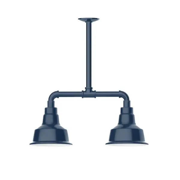 Maximize your light output with our 2-Light Multi-Light Stem Hung Pendants. Illuminate an outdoor or indoor kitchen island or dining table, this industrial look works well in both commercial and residential applications. The Warehouse shade is our most popular shade style, and we offer in a large variety of sizes. Collection: Warehouse Finish: Navy Glass: 8 inch Warehouse Width: 8.25" Height: 21.75" Length: 22.25" Weight: 18.00 lb Canopy: 4.125" diameter Number of Bulbs: 2 Maximum Wattage: 8.00 W Light Source: LED Light Output: 800.00 lm Color Temperature: 3000 K CRI: 90 Dimmable Rated Average Life: 50,000 Voltage: 120.00 V Country of Origin: US Safety Listing: UL/cUL Safety Rating: Wet Dark Sky LED Manufacturer Warranty: 1-year limited warranty on the fixture.