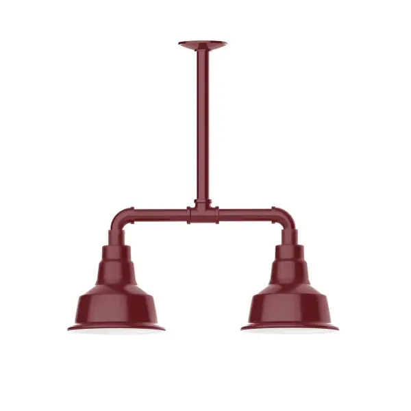 Maximize your light output with our 2-Light Multi-Light Stem Hung Pendants. Illuminate an outdoor or indoor kitchen island or dining table, this industrial look works well in both commercial and residential applications. The Warehouse shade is our most popular shade style, and we offer in a large variety of sizes. Collection: Warehouse Finish: Barn Red Glass: 8 inch Warehouse Width: 8.25" Height: 21.75" Length: 22.25" Weight: 18.00 lb Canopy: 4.125" diameter Number of Bulbs: 2 Maximum Wattage: 8.00 W Light Source: LED Light Output: 800.00 lm Color Temperature: 3000 K CRI: 90 Dimmable Rated Average Life: 50,000 Voltage: 120.00 V Country of Origin: US Safety Listing: UL/cUL Safety Rating: Wet Dark Sky LED Manufacturer Warranty: 1-year limited warranty on the fixture.