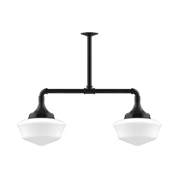 Maximize your light output with our 2-Light Multi-Light Stem Hung Pendants. Illuminate a kitchen island or dining table, this industrial look works well in both commercial and residential applications. Our 12-inch glass Schoolhouse shade is made in the USA and will add a vintage flair to your space. Collection: Schoolhouse Finish: Black Glass: 12 inch Schoolhouse Notes: Option (2) A19 LED and 1-Integrated 8W Width: 12.00" Height: 36.00" Length: 34.75" Weight: 25.00 lb Extension from Wall: 34.75" Canopy: 4.125" diameter Number of Bulbs: 2 Maximum Wattage: 100.00 W Bulb Type: A19 Bulb Base: E26 Medium Light Source: Incandescent or LED equivalent Dimmable Voltage: 120.00 V Country of Origin: US Safety Listing: UL/cUL Safety Rating: Dry LED Manufacturer Warranty: 1-year limited warranty on the fixture.