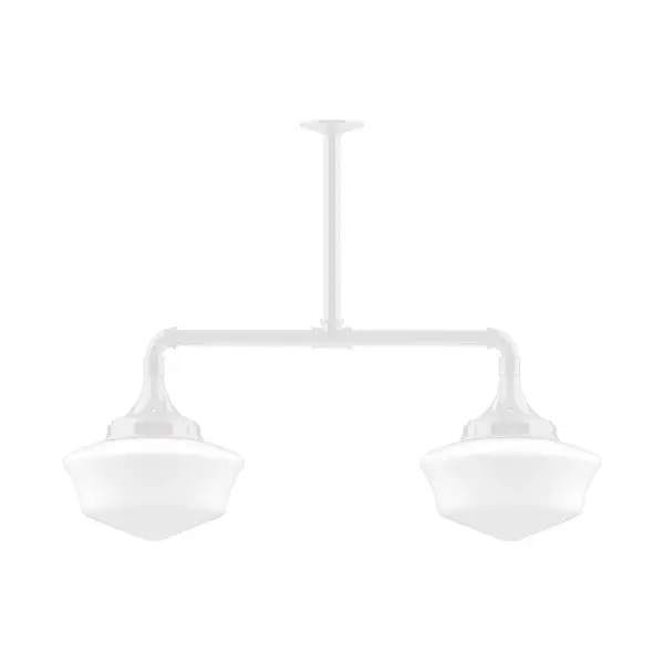 Maximize your light output with our 2-Light Multi-Light Stem Hung Pendants. Illuminate a kitchen island or dining table, this industrial look works well in both commercial and residential applications. Our 12-inch glass Schoolhouse shade is made in the USA and will add a vintage flair to your space. Collection: Schoolhouse Finish: White Glass: 12 inch Schoolhouse Notes: Option (2) A19 LED and 1-Integrated 8W Width: 12.00" Height: 36.00" Length: 34.75" Weight: 25.00 lb Extension from Wall: 34.75" Canopy: 4.125" diameter Number of Bulbs: 2 Maximum Wattage: 100.00 W Bulb Type: A19 Bulb Base: E26 Medium Light Source: Incandescent or LED equivalent Dimmable Voltage: 120.00 V Country of Origin: US Safety Listing: UL/cUL Safety Rating: Dry LED Manufacturer Warranty: 1-year limited warranty on the fixture.