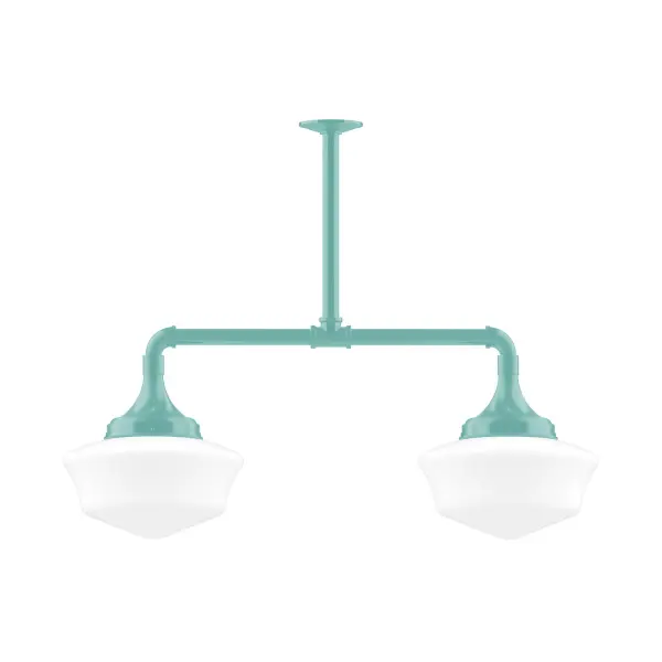 Maximize your light output with our 2-Light Multi-Light Stem Hung Pendants. Illuminate a kitchen island or dining table, this industrial look works well in both commercial and residential applications. Our 12-inch glass Schoolhouse shade is made in the USA and will add a vintage flair to your space. Collection: Schoolhouse Finish: Sea Green Glass: 12 inch Schoolhouse Notes: Option (2) A19 LED and 1-Integrated 8W Width: 12.00" Height: 36.00" Length: 34.75" Weight: 25.00 lb Extension from Wall: 34.75" Canopy: 4.125" diameter Number of Bulbs: 2 Maximum Wattage: 100.00 W Bulb Type: A19 Bulb Base: E26 Medium Light Source: Incandescent or LED equivalent Dimmable Voltage: 120.00 V Country of Origin: US Safety Listing: UL/cUL Safety Rating: Dry LED Manufacturer Warranty: 1-year limited warranty on the fixture.