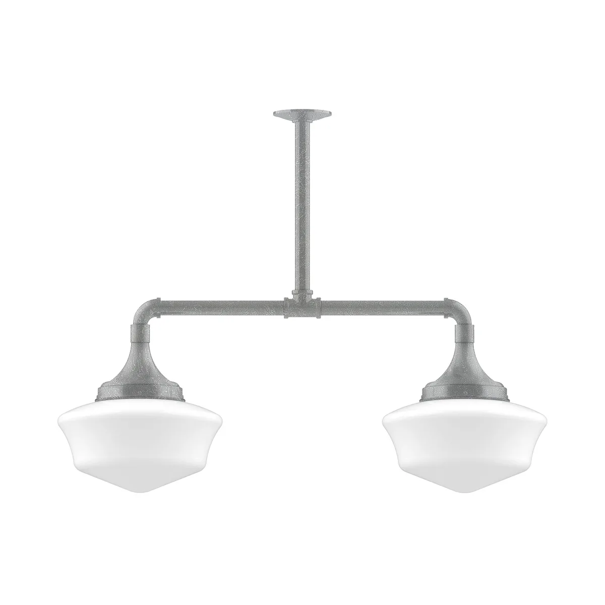 Schoolhouse Two Light Pendant in Painted Galvanized