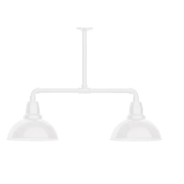 Maximize your light output with our 2-Light Multi-Light Stem Hung Pendants. Illuminate an outdoor or indoor kitchen island or dining table, this industrial look works well in both commercial and residential applications. Our Cafe shades will help transform your outdoor living area into a warm and intimate gathering space. Collection: Cafe Finish: White Glass: 12 inch Cafe Width: 12.00" Length: 35.00" Weight: 25.00 lb Extension from Wall: 35.00" Canopy: 4.125" diameter Number of Bulbs: 2 Maximum Wattage: 10.00 W Light Source: LED Light Output: 800.00 lm Color Temperature: 2700 K CRI: 90 Dimmable Rated Average Life: 50,000 Voltage: 120.00 V Country of Origin: US Safety Listing: UL/cUL Safety Rating: Wet Dark Sky LED Manufacturer Warranty: 1-year limited warranty on the fixture.