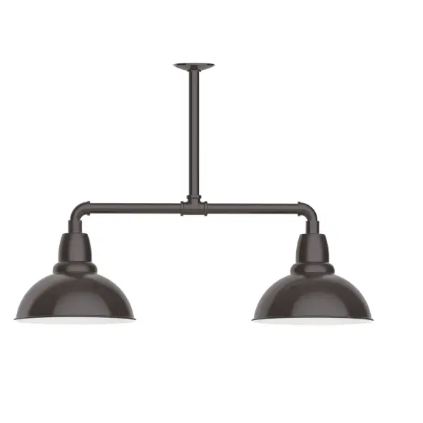 Maximize your light output with our 2-Light Multi-Light Stem Hung Pendants. Illuminate an outdoor or indoor kitchen island or dining table, this industrial look works well in both commercial and residential applications. Our Cafe shades will help transform your outdoor living area into a warm and intimate gathering space. Collection: Cafe Finish: Architectural Bronze Glass: 12 inch Cafe Notes: Option (2) A19 LED and 3-Integrated 8W, 10W, 15W Width: 12.00" Height: 8.50" Length: 35.00" Weight: 25.00 lb Extension from Wall: 35.00" Canopy: 4.125" diameter Number of Bulbs: 2 Maximum Wattage: 100.00 W Bulb Type: A19 Bulb Base: E26 Medium Light Source: Incandescent or LED equivalent Dimmable Voltage: 120.00 V Country of Origin: US Safety Listing: UL/cUL Safety Rating: Wet Dark Sky LED Manufacturer Warranty: 1-year limited warranty on the fixture.
