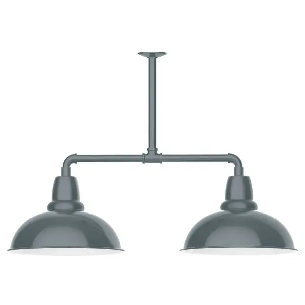 Maximize your light output with our 2-Light Multi-Light Stem Hung Pendants. Illuminate an outdoor or indoor kitchen island or dining table, this industrial look works well in both commercial and residential applications. Our Cafe shades will help transform your outdoor living area into a warm and intimate gathering space. Collection: Cafe Finish: Slate Gray Glass: 16 inch Cafe Notes: Option (2) A19 LED and 3-Integrated 8W, 10W, 15W Width: 16.00" Height: 24.75" Length: 39.00" Weight: 28.00 lb Canopy: 4.125" diameter Number of Bulbs: 2 Maximum Wattage: 100.00 W Bulb Type: A19 Bulb Base: E26 Medium Light Source: Incandescent or LED equivalent Dimmable Voltage: 120.00 V Country of Origin: US Safety Listing: UL/cUL Safety Rating: Wet Dark Sky LED Manufacturer Warranty: 1-year limited warranty on the fixture.