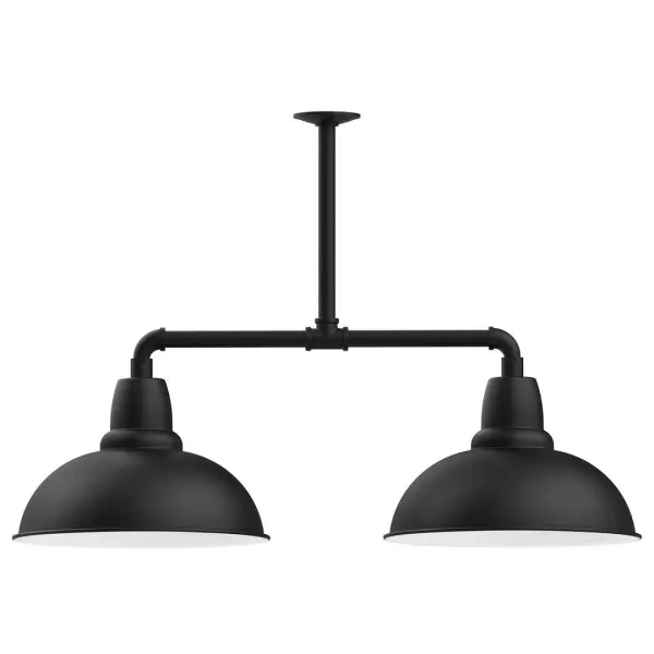 Maximize your light output with our 2-Light Multi-Light Stem Hung Pendants. Illuminate an outdoor or indoor kitchen island or dining table, this industrial look works well in both commercial and residential applications. Our Cafe shades will help transform your outdoor living area into a warm and intimate gathering space. Collection: Cafe Finish: Black Glass: 16 inch Cafe Notes: Option (2) A19 LED and 3-Integrated 8W, 10W, 15W Width: 16.00" Height: 24.75" Length: 39.00" Weight: 28.00 lb Canopy: 4.125" diameter Number of Bulbs: 2 Maximum Wattage: 100.00 W Bulb Type: A19 Bulb Base: E26 Medium Light Source: Incandescent or LED equivalent Dimmable Voltage: 120.00 V Country of Origin: US Safety Listing: UL/cUL Safety Rating: Wet Dark Sky LED Manufacturer Warranty: 1-year limited warranty on the fixture.