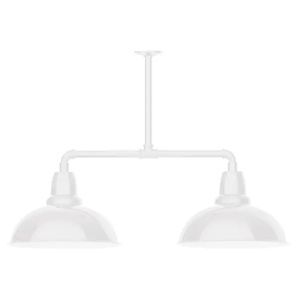 Maximize your light output with our 2-Light Multi-Light Stem Hung Pendants. Illuminate an outdoor or indoor kitchen island or dining table, this industrial look works well in both commercial and residential applications. Our Cafe shades will help transform your outdoor living area into a warm and intimate gathering space. Collection: Cafe Finish: White Glass: 16 inch Cafe Notes: Option (2) A19 LED and 3-Integrated 8W, 10W, 15W Width: 16.00" Height: 24.75" Length: 39.00" Weight: 28.00 lb Canopy: 4.125" diameter Number of Bulbs: 2 Maximum Wattage: 100.00 W Bulb Type: A19 Bulb Base: E26 Medium Light Source: Incandescent or LED equivalent Dimmable Voltage: 120.00 V Country of Origin: US Safety Listing: UL/cUL Safety Rating: Wet Dark Sky LED Manufacturer Warranty: 1-year limited warranty on the fixture.
