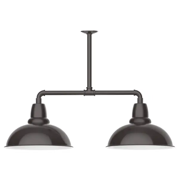 Maximize your light output with our 2-Light Multi-Light Stem Hung Pendants. Illuminate an outdoor or indoor kitchen island or dining table, this industrial look works well in both commercial and residential applications. Our Cafe shades will help transform your outdoor living area into a warm and intimate gathering space. Collection: Cafe Finish: Architectural Bronze Glass: 16 inch Cafe Notes: Option (2) A19 LED and 3-Integrated 8W, 10W, 15W Width: 16.00" Height: 24.75" Length: 39.00" Weight: 28.00 lb Canopy: 4.125" diameter Number of Bulbs: 2 Maximum Wattage: 100.00 W Bulb Type: A19 Bulb Base: E26 Medium Light Source: Incandescent or LED equivalent Dimmable Voltage: 120.00 V Country of Origin: US Safety Listing: UL/cUL Safety Rating: Wet Dark Sky LED Manufacturer Warranty: 1-year limited warranty on the fixture.