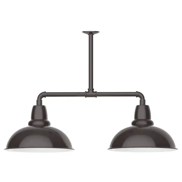 Maximize your light output with our 2-Light Multi-Light Stem Hung Pendants. Illuminate an outdoor or indoor kitchen island or dining table, this industrial look works well in both commercial and residential applications. Our Cafe shades will help transform your outdoor living area into a warm and intimate gathering space. Collection: Cafe Finish: Architectural Bronze Glass: 16 inch Cafe Notes: Option (2) A19 LED and 3-Integrated 8W, 10W, 15W Width: 16.00" Height: 24.75" Length: 39.00" Weight: 28.00 lb Canopy: 4.125" diameter Number of Bulbs: 2 Maximum Wattage: 100.00 W Bulb Type: A19 Bulb Base: E26 Medium Light Source: Incandescent or LED equivalent Dimmable Voltage: 120.00 V Country of Origin: US Safety Listing: UL/cUL Safety Rating: Wet Dark Sky LED Manufacturer Warranty: 1-year limited warranty on the fixture.