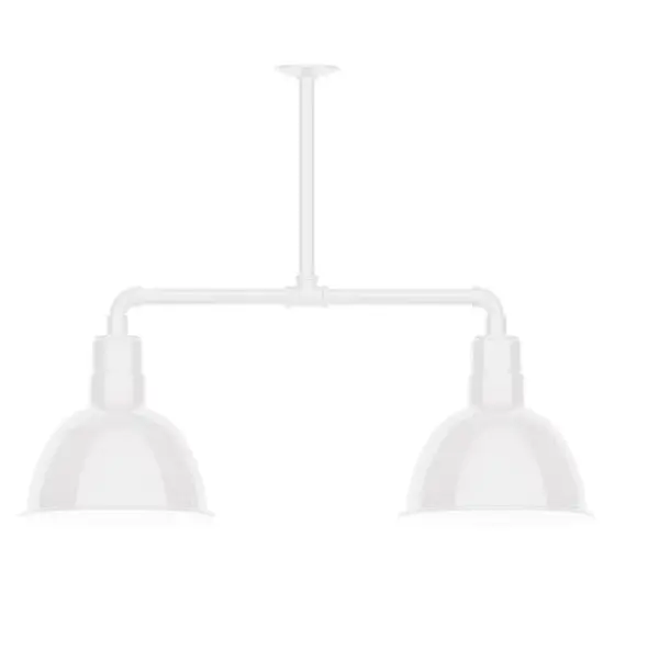 Maximize your light output with our 2-Light Multi-Light Stem Hung Pendants. Illuminate an outdoor or indoor kitchen island or dining table, this industrial look works well in both commercial and residential applications. Our Deep Bowl shade, the ultimate domed reflector, is classic in shape and offers great light output. Collection: Deep Bowl Finish: White Glass: 12 inch Deep Bowl Width: 12.00" Height: 41.00" Length: 25.50" Weight: 28.00 lb Extension from Wall: 25.50" Canopy: 4.125" diameter Number of Bulbs: 2 Maximum Wattage: 10.00 W Light Source: LED Light Output: 800.00 lm Color Temperature: 2700 K CRI: 90 Dimmable Rated Average Life: 50,000 Voltage: 120.00 V Country of Origin: US Safety Listing: UL/cUL Safety Rating: Wet Dark Sky LED Manufacturer Warranty: 1-year limited warranty on the fixture.