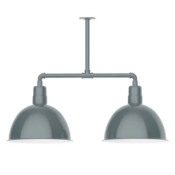 Maximize your light output with our 2-Light Multi-Light Stem Hung Pendants. Illuminate an outdoor or indoor kitchen island or dining table, this industrial look works well in both commercial and residential applications. Our Deep Bowl shade, the ultimate domed reflector, is classic in shape and offers great light output. Collection: Deep Bowl Finish: Slate Gray Glass: 16 inch Deep Bowl Notes: Option (2) A19 LED and 3-Integrated 8W, 10W, 15W Width: 16.00" Height: 27.88" Length: 38.75" Weight: 28.00 lb Canopy: 4.125" diameter Number of Bulbs: 2 Maximum Wattage: 100.00 W Bulb Type: A19 Bulb Base: E26 Medium Light Source: Incandescent or LED equivalent Dimmable Voltage: 120.00 V Country of Origin: US Safety Listing: UL/cUL Safety Rating: Wet Dark Sky LED Manufacturer Warranty: 1-year limited warranty on the fixture.