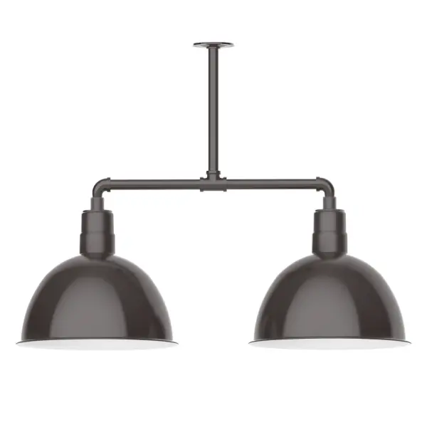 Maximize your light output with our 2-Light Multi-Light Stem Hung Pendants. Illuminate an outdoor or indoor kitchen island or dining table, this industrial look works well in both commercial and residential applications. Our Deep Bowl shade, the ultimate domed reflector, is classic in shape and offers great light output. Collection: Deep Bowl Finish: Architectural Bronze Glass: 16 inch Deep Bowl Notes: Option (2) A19 LED and 3-Integrated 8W, 10W, 15W Width: 16.00" Height: 27.88" Length: 38.75" Weight: 28.00 lb Canopy: 4.125" diameter Number of Bulbs: 2 Maximum Wattage: 100.00 W Bulb Type: A19 Bulb Base: E26 Medium Light Source: Incandescent or LED equivalent Dimmable Voltage: 120.00 V Country of Origin: US Safety Listing: UL/cUL Safety Rating: Wet Dark Sky LED Manufacturer Warranty: 1-year limited warranty on the fixture.