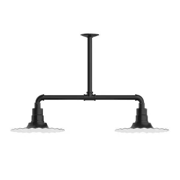 Maximize your light output with our 2-Light Multi-Light Stem Hung Pendants. Illuminate an outdoor or indoor kitchen island or dining table, this industrial look works well in both commercial and residential applications. The Radial Shade is fluted to allow water to flow off its surface, suitable for seaside and non-seaside locales. Collection: Radial Finish: Black Glass: 12 inch Radial Notes: Option (2) A19 LED and 3-Integrated 8W, 10W, 15W Width: 12.00" Height: 29.00" Length: 35.00" Weight: 28.00 lb Extension from Wall: 35.00" Canopy: 4.125" diameter Number of Bulbs: 2 Maximum Wattage: 100.00 W Bulb Type: A19 Bulb Base: E26 Medium Light Source: Incandescent or LED equivalent Dimmable Voltage: 120.00 V Country of Origin: US Safety Listing: UL/cUL Safety Rating: Wet Dark Sky LED Manufacturer Warranty: 1-year limited warranty on the fixture.