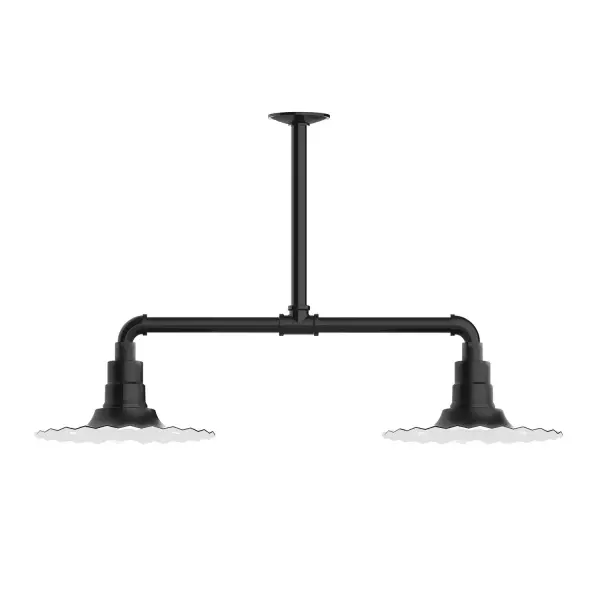 Maximize your light output with our 2-Light Multi-Light Stem Hung Pendants. Illuminate an outdoor or indoor kitchen island or dining table, this industrial look works well in both commercial and residential applications. The Radial Shade is fluted to allow water to flow off its surface, suitable for seaside and non-seaside locales. Collection: Radial Finish: Black Glass: 12 inch Radial Notes: Option (2) A19 LED and 3-Integrated 8W, 10W, 15W Width: 12.00" Height: 41.00" Length: 35.00" Weight: 28.00 lb Extension from Wall: 35.00" Canopy: 4.125" diameter Number of Bulbs: 2 Maximum Wattage: 100.00 W Bulb Type: A19 Bulb Base: E26 Medium Light Source: Incandescent or LED equivalent Dimmable Voltage: 120.00 V Country of Origin: US Safety Listing: UL/cUL Safety Rating: Wet Dark Sky LED Manufacturer Warranty: 1-year limited warranty on the fixture.