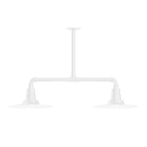 Maximize your light output with our 2-Light Multi-Light Stem Hung Pendants. Illuminate an outdoor or indoor kitchen island or dining table, this industrial look works well in both commercial and residential applications. The Radial Shade is fluted to allow water to flow off its surface, suitable for seaside and non-seaside locales. Collection: Radial Finish: White Glass: 12 inch Radial Notes: Option (2) A19 LED and 3-Integrated 8W, 10W, 15W Width: 12.00" Height: 29.00" Length: 35.00" Weight: 28.00 lb Extension from Wall: 35.00" Canopy: 4.125" diameter Number of Bulbs: 2 Maximum Wattage: 100.00 W Bulb Type: A19 Bulb Base: E26 Medium Light Source: Incandescent or LED equivalent Dimmable Voltage: 120.00 V Country of Origin: US Safety Listing: UL/cUL Safety Rating: Wet Dark Sky LED Manufacturer Warranty: 1-year limited warranty on the fixture.