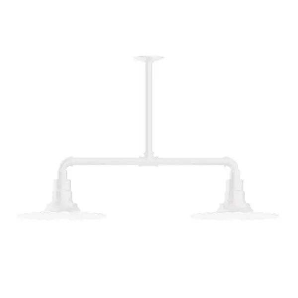 Maximize your light output with our 2-Light Multi-Light Stem Hung Pendants. Illuminate an outdoor or indoor kitchen island or dining table, this industrial look works well in both commercial and residential applications. The Radial Shade is fluted to allow water to flow off its surface, suitable for seaside and non-seaside locales. Collection: Radial Finish: White Glass: 12 inch Radial Notes: Option (2) A19 LED and 3-Integrated 8W, 10W, 15W Width: 12.00" Height: 35.00" Length: 35.00" Weight: 28.00 lb Extension from Wall: 35.00" Canopy: 4.125" diameter Number of Bulbs: 2 Maximum Wattage: 100.00 W Bulb Type: A19 Bulb Base: E26 Medium Light Source: Incandescent or LED equivalent Dimmable Voltage: 120.00 V Country of Origin: US Safety Listing: UL/cUL Safety Rating: Wet Dark Sky LED Manufacturer Warranty: 1-year limited warranty on the fixture.