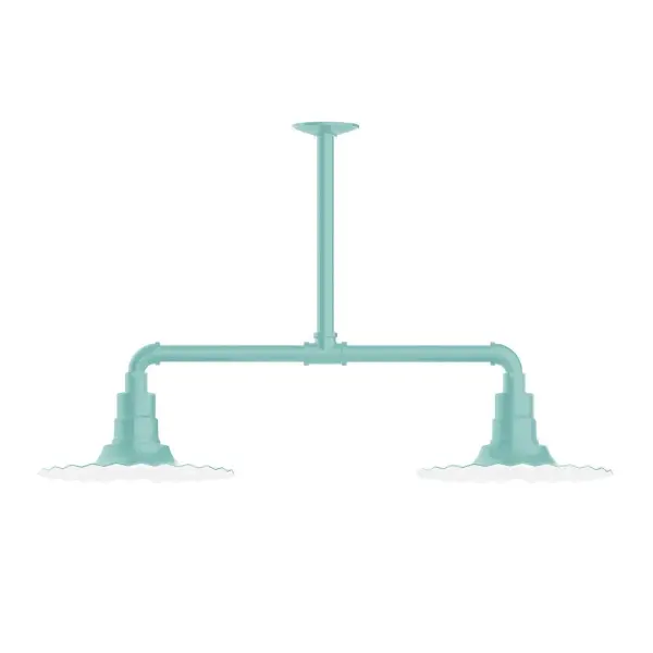 Maximize your light output with our 2-Light Multi-Light Stem Hung Pendants. Illuminate an outdoor or indoor kitchen island or dining table, this industrial look works well in both commercial and residential applications. The Radial Shade is fluted to allow water to flow off its surface, suitable for seaside and non-seaside locales. Collection: Radial Finish: Sea Green Glass: 12 inch Radial Notes: Option (2) A19 LED and 3-Integrated 8W, 10W, 15W Width: 12.00" Height: 29.00" Length: 35.00" Weight: 28.00 lb Extension from Wall: 35.00" Canopy: 4.125" diameter Number of Bulbs: 2 Maximum Wattage: 100.00 W Bulb Type: A19 Bulb Base: E26 Medium Light Source: Incandescent or LED equivalent Dimmable Voltage: 120.00 V Country of Origin: US Safety Listing: UL/cUL Safety Rating: Wet Dark Sky LED Manufacturer Warranty: 1-year limited warranty on the fixture.