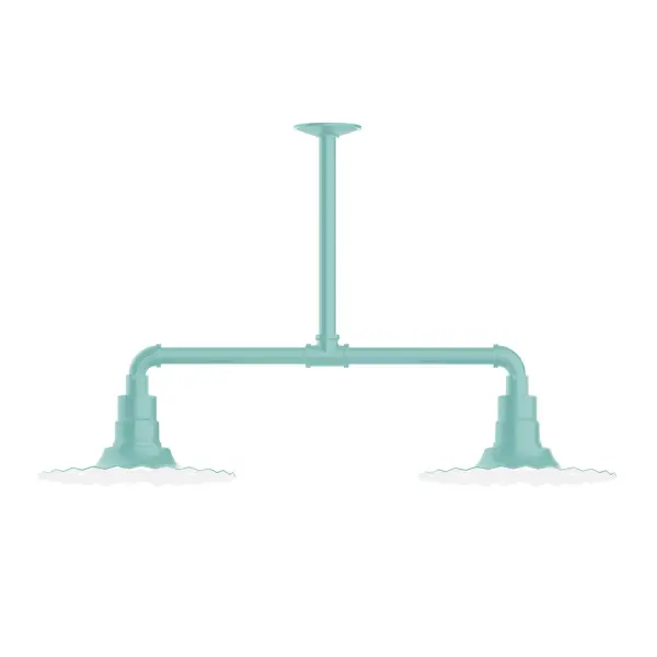 Maximize your light output with our 2-Light Multi-Light Stem Hung Pendants. Illuminate an outdoor or indoor kitchen island or dining table, this industrial look works well in both commercial and residential applications. The Radial Shade is fluted to allow water to flow off its surface, suitable for seaside and non-seaside locales. Collection: Radial Finish: Sea Green Glass: 12 inch Radial Notes: Option (2) A19 LED and 3-Integrated 8W, 10W, 15W Width: 12.00" Height: 41.00" Length: 35.00" Weight: 28.00 lb Extension from Wall: 35.00" Canopy: 4.125" diameter Number of Bulbs: 2 Maximum Wattage: 100.00 W Bulb Type: A19 Bulb Base: E26 Medium Light Source: Incandescent or LED equivalent Dimmable Voltage: 120.00 V Country of Origin: US Safety Listing: UL/cUL Safety Rating: Wet Dark Sky LED Manufacturer Warranty: 1-year limited warranty on the fixture.