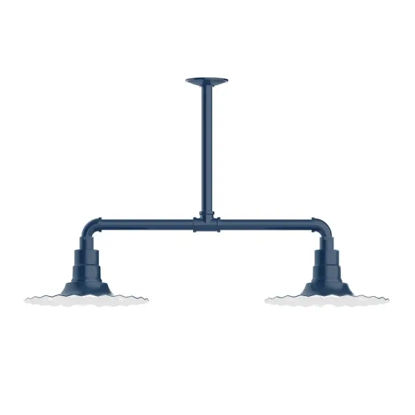 Maximize your light output with our 2-Light Multi-Light Stem Hung Pendants. Illuminate an outdoor or indoor kitchen island or dining table, this industrial look works well in both commercial and residential applications. The Radial Shade is fluted to allow water to flow off its surface, suitable for seaside and non-seaside locales. Collection: Radial Finish: Navy Glass: 12 inch Radial Notes: Option (2) A19 LED and 3-Integrated 8W, 10W, 15W Width: 12.00" Height: 41.00" Length: 35.00" Weight: 28.00 lb Extension from Wall: 35.00" Canopy: 4.125" diameter Number of Bulbs: 2 Maximum Wattage: 100.00 W Bulb Type: A19 Bulb Base: E26 Medium Light Source: Incandescent or LED equivalent Dimmable Voltage: 120.00 V Country of Origin: US Safety Listing: UL/cUL Safety Rating: Wet Dark Sky LED Manufacturer Warranty: 1-year limited warranty on the fixture.