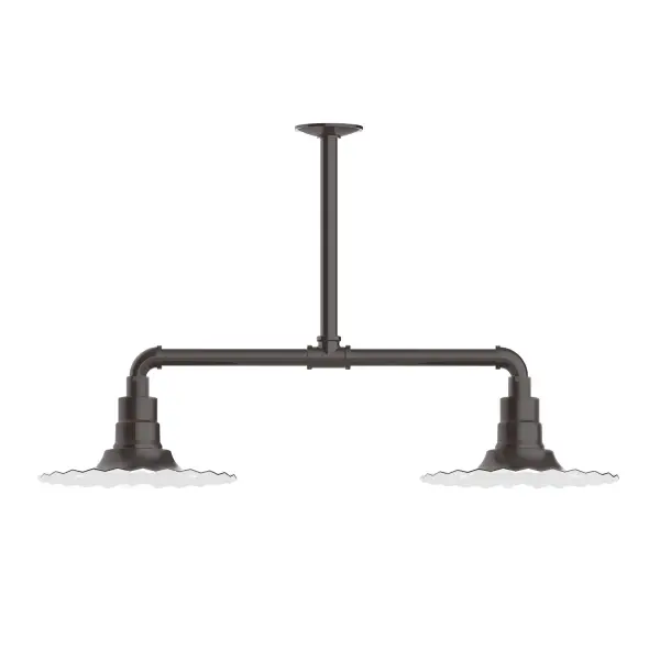 Maximize your light output with our 2-Light Multi-Light Stem Hung Pendants. Illuminate an outdoor or indoor kitchen island or dining table, this industrial look works well in both commercial and residential applications. The Radial Shade is fluted to allow water to flow off its surface, suitable for seaside and non-seaside locales. Collection: Radial Finish: Architectural Bronze Glass: 12 inch Radial Notes: Option (2) A19 LED and 3-Integrated 8W, 10W, 15W Width: 12.00" Height: 35.00" Length: 35.00" Weight: 28.00 lb Extension from Wall: 35.00" Canopy: 4.125" diameter Number of Bulbs: 2 Maximum Wattage: 100.00 W Bulb Type: A19 Bulb Base: E26 Medium Light Source: Incandescent or LED equivalent Dimmable Voltage: 120.00 V Country of Origin: US Safety Listing: UL/cUL Safety Rating: Wet Dark Sky LED Manufacturer Warranty: 1-year limited warranty on the fixture.