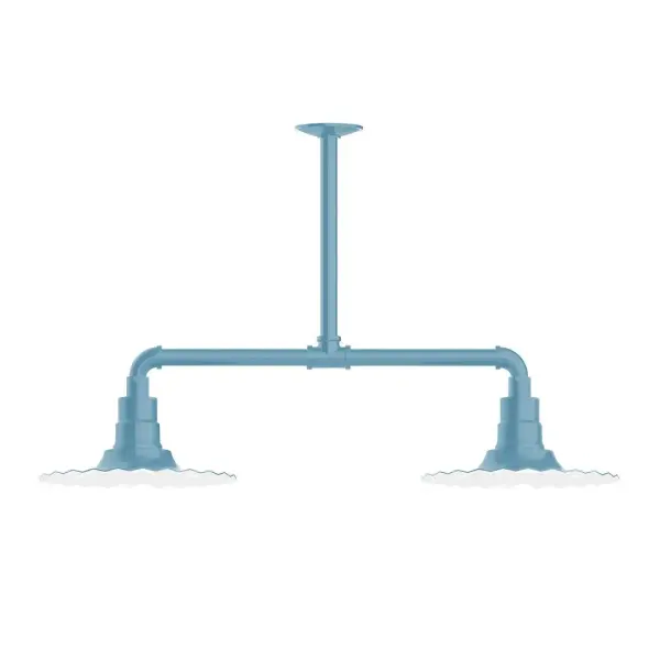 Maximize your light output with our 2-Light Multi-Light Stem Hung Pendants. Illuminate an outdoor or indoor kitchen island or dining table, this industrial look works well in both commercial and residential applications. The Radial Shade is fluted to allow water to flow off its surface, suitable for seaside and non-seaside locales. Collection: Radial Finish: Light Blue Glass: 12 inch Radial Notes: Option (2) A19 LED and 3-Integrated 8W, 10W, 15W Width: 12.00" Height: 29.00" Length: 35.00" Weight: 28.00 lb Extension from Wall: 35.00" Canopy: 4.125" diameter Number of Bulbs: 2 Maximum Wattage: 100.00 W Bulb Type: A19 Bulb Base: E26 Medium Light Source: Incandescent or LED equivalent Dimmable Voltage: 120.00 V Country of Origin: US Safety Listing: UL/cUL Safety Rating: Wet Dark Sky LED Manufacturer Warranty: 1-year limited warranty on the fixture.