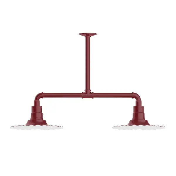 Maximize your light output with our 2-Light Multi-Light Stem Hung Pendants. Illuminate an outdoor or indoor kitchen island or dining table, this industrial look works well in both commercial and residential applications. The Radial Shade is fluted to allow water to flow off its surface, suitable for seaside and non-seaside locales. Collection: Radial Finish: Barn Red Glass: 12 inch Radial Notes: Option (2) A19 LED and 3-Integrated 8W, 10W, 15W Width: 12.00" Height: 29.00" Length: 35.00" Weight: 28.00 lb Extension from Wall: 35.00" Canopy: 4.125" diameter Number of Bulbs: 2 Maximum Wattage: 100.00 W Bulb Type: A19 Bulb Base: E26 Medium Light Source: Incandescent or LED equivalent Dimmable Voltage: 120.00 V Country of Origin: US Safety Listing: UL/cUL Safety Rating: Wet Dark Sky LED Manufacturer Warranty: 1-year limited warranty on the fixture.